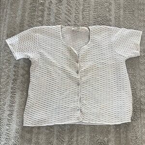 Vintage Reba Rose Cotton White & Pastel Cottagecore ShortSleeve Button-Up Top XL